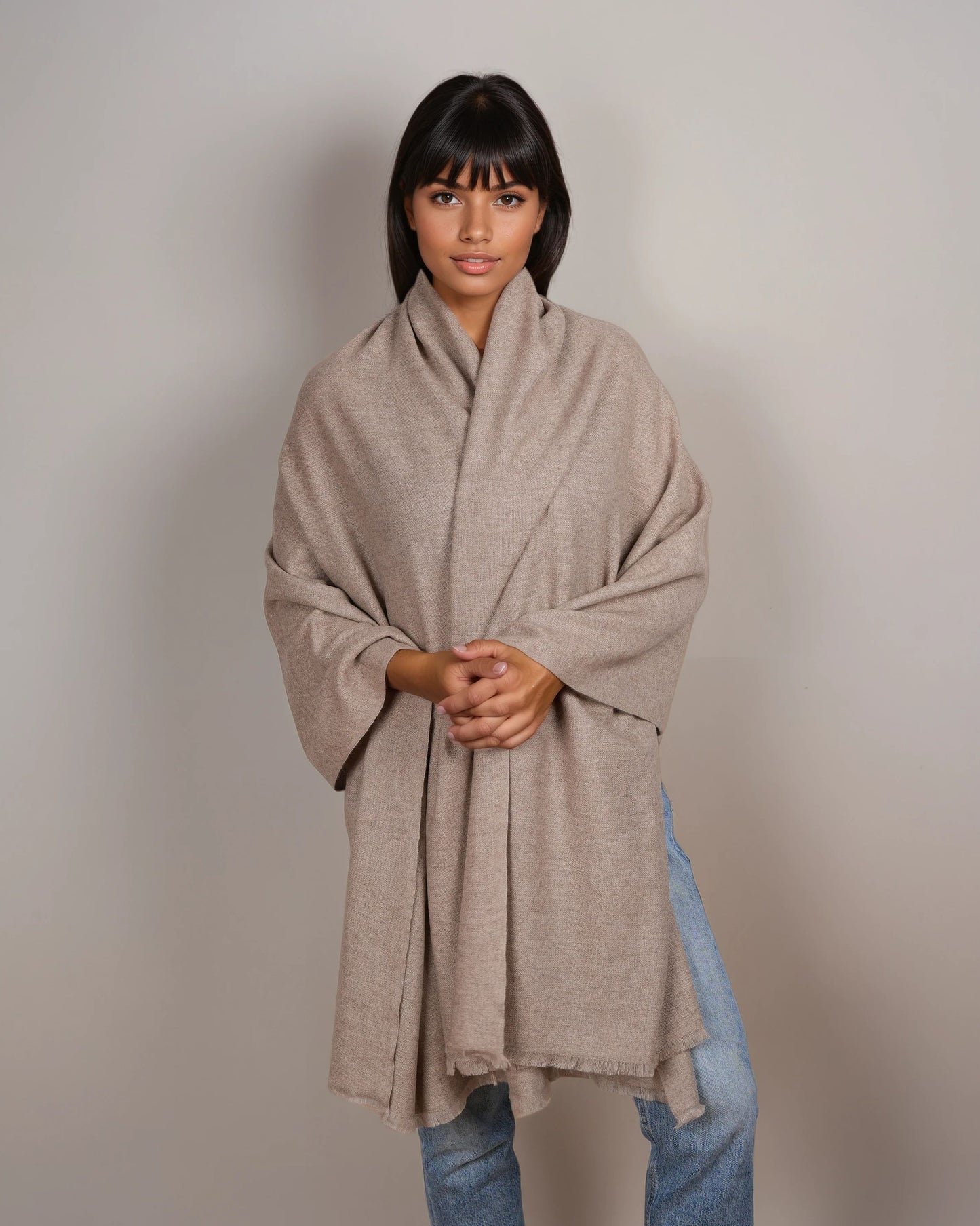 Pashmina 100% Kaschmir Stola  natural coffee light