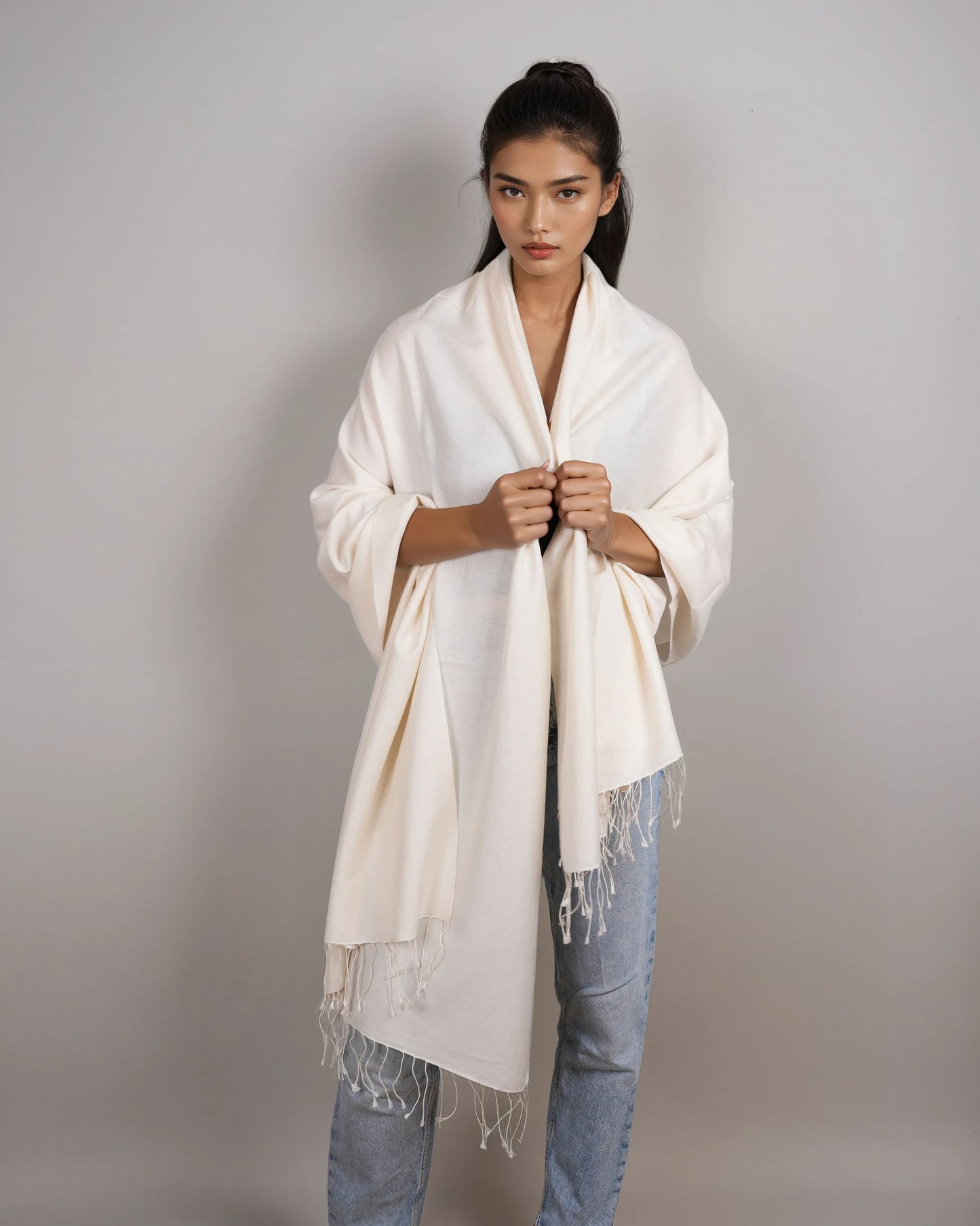 Pashmina 70% Kaschmir Stola wool white