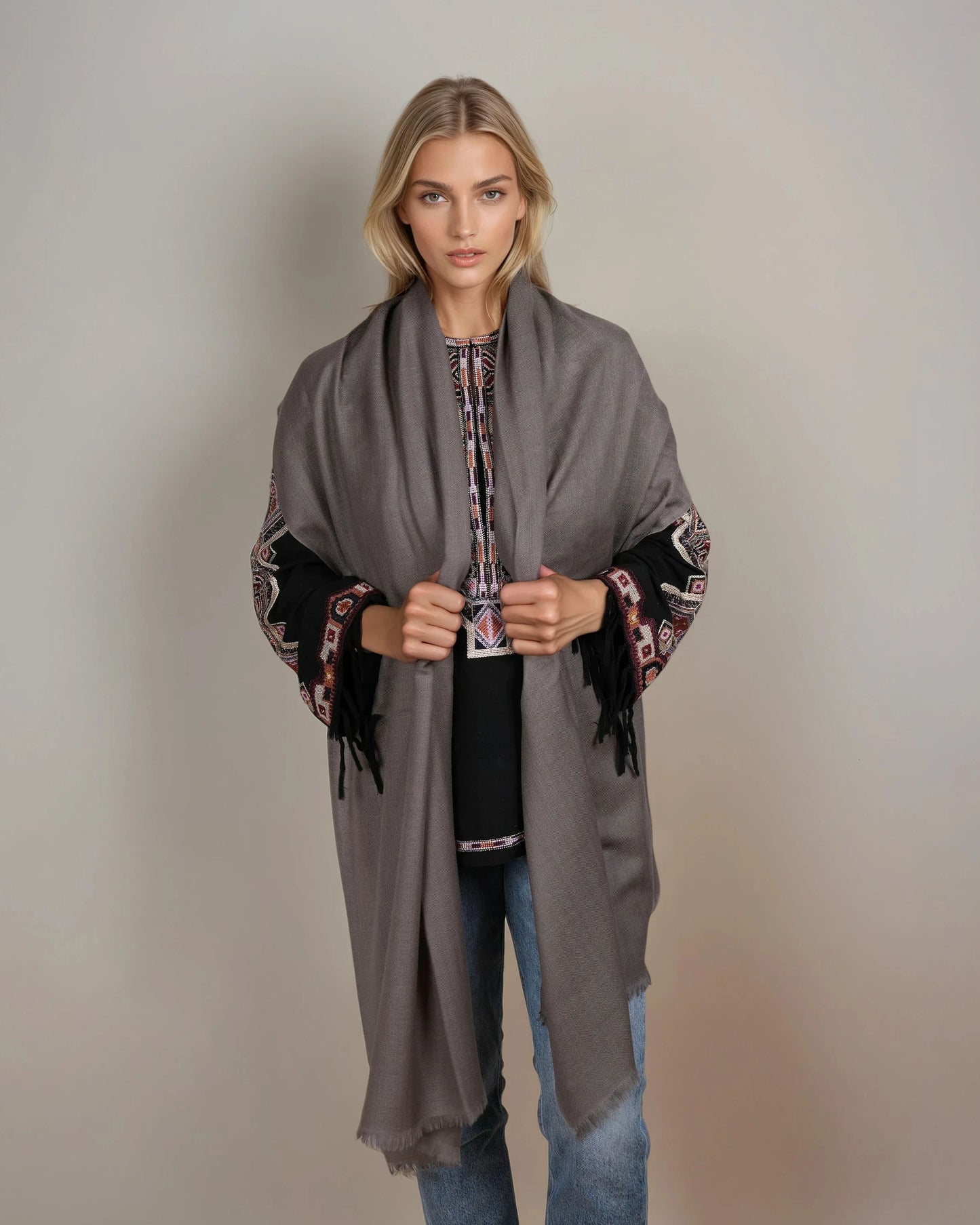 Ring-Pashmina fungi grey