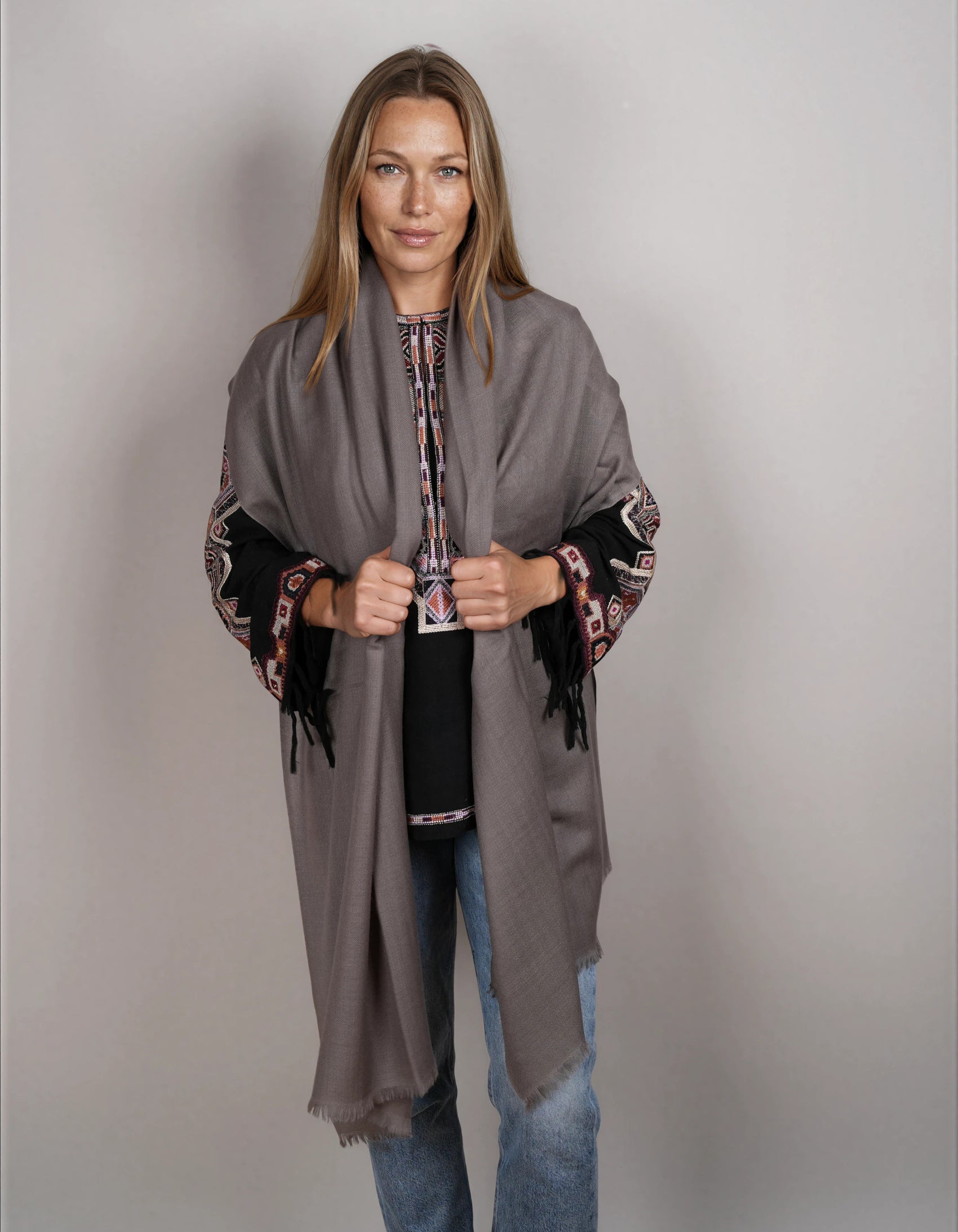 Ring-Pashmina fungi grey