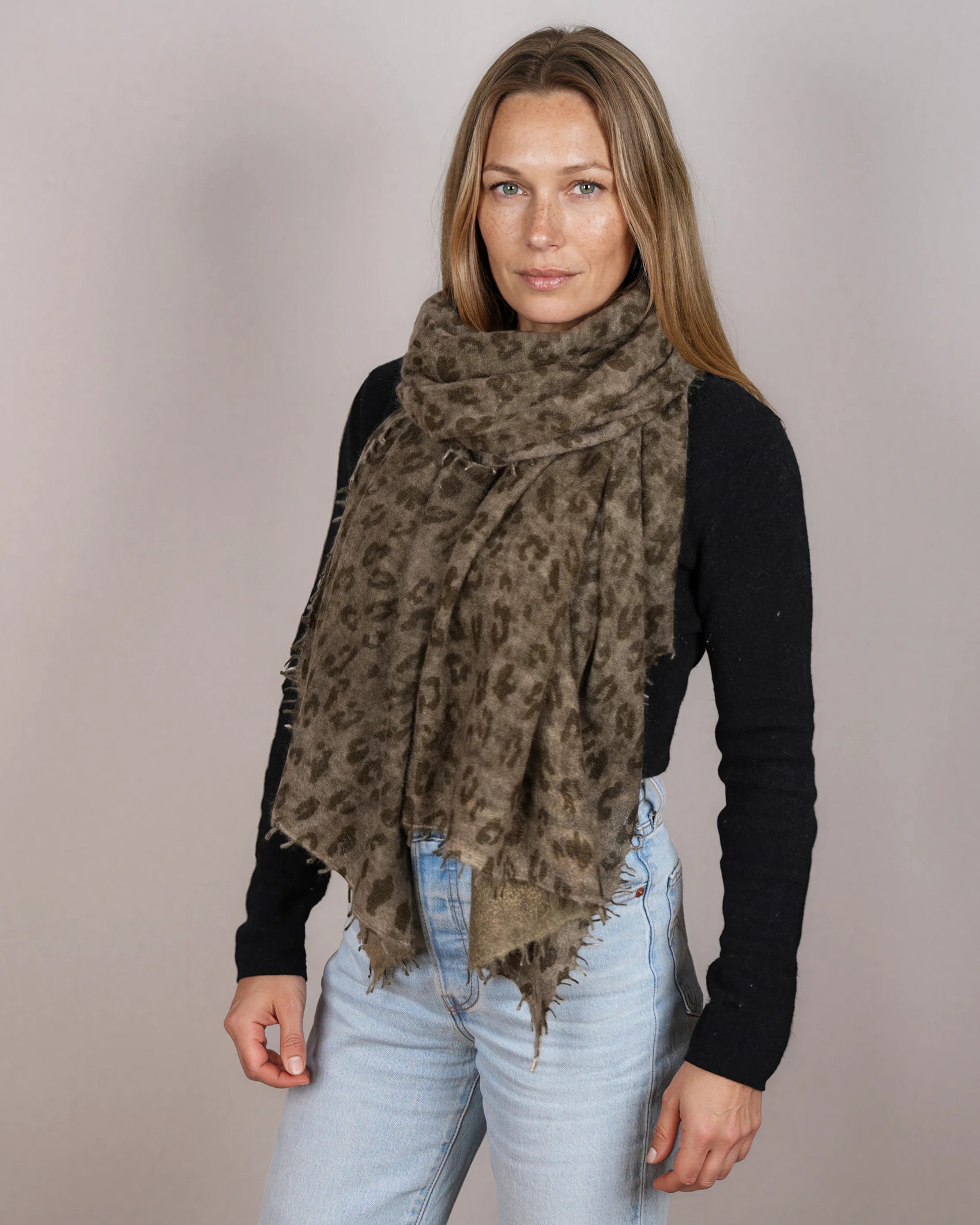 Leopard Pashmina Military Olive