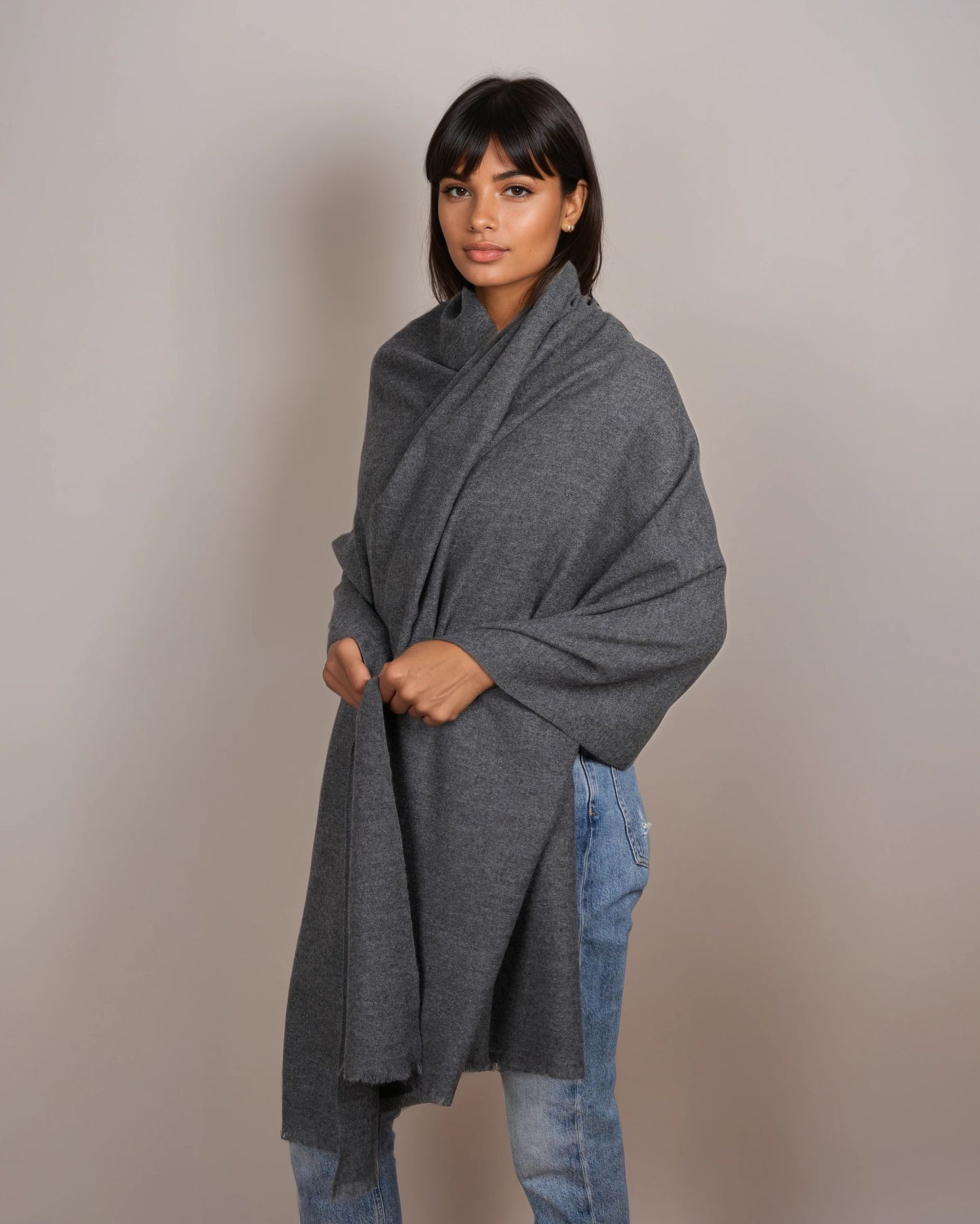 Pashmina 100% Kaschmir Stola  charcoal melange