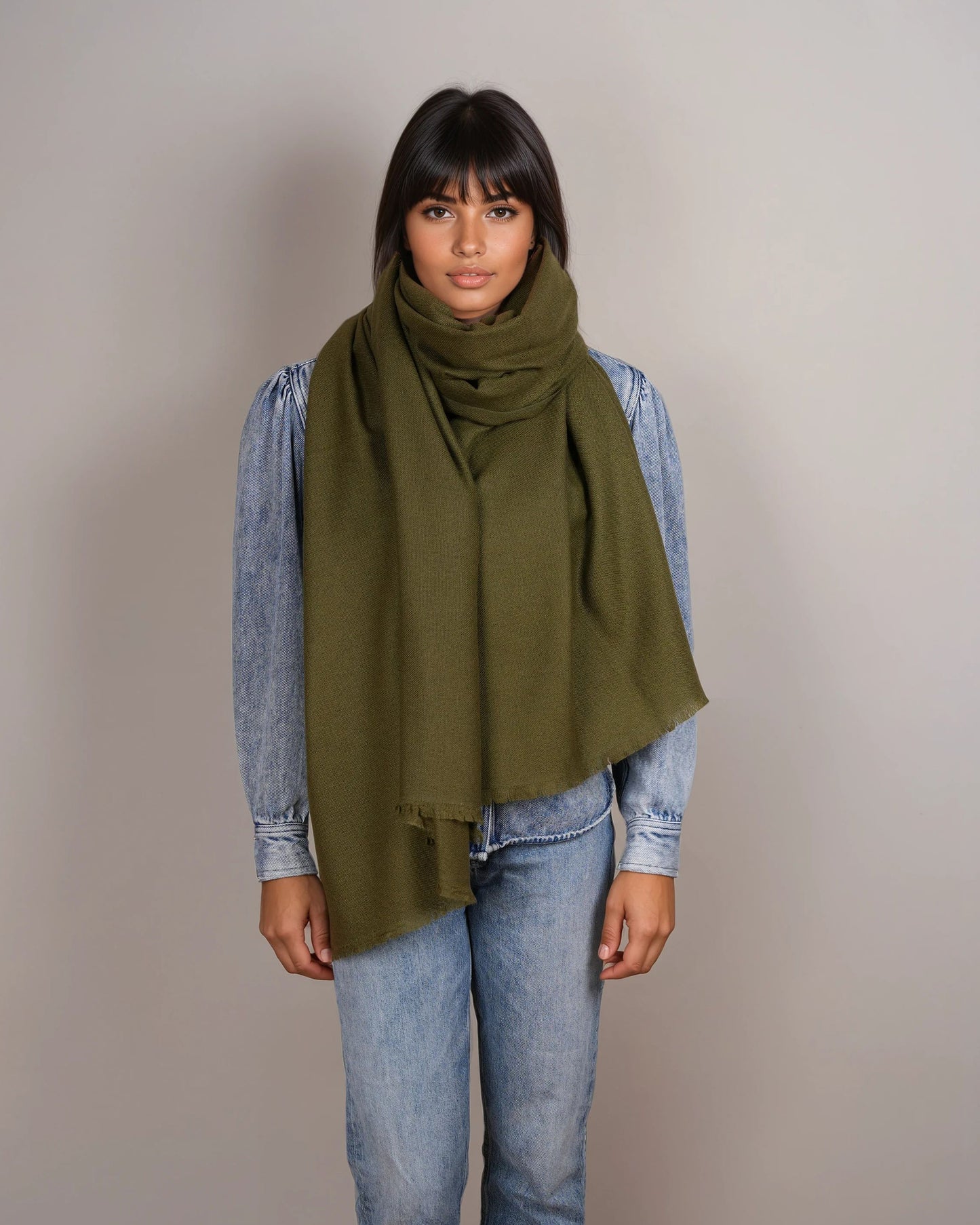 Pashmina 100% Kaschmir Stola olive