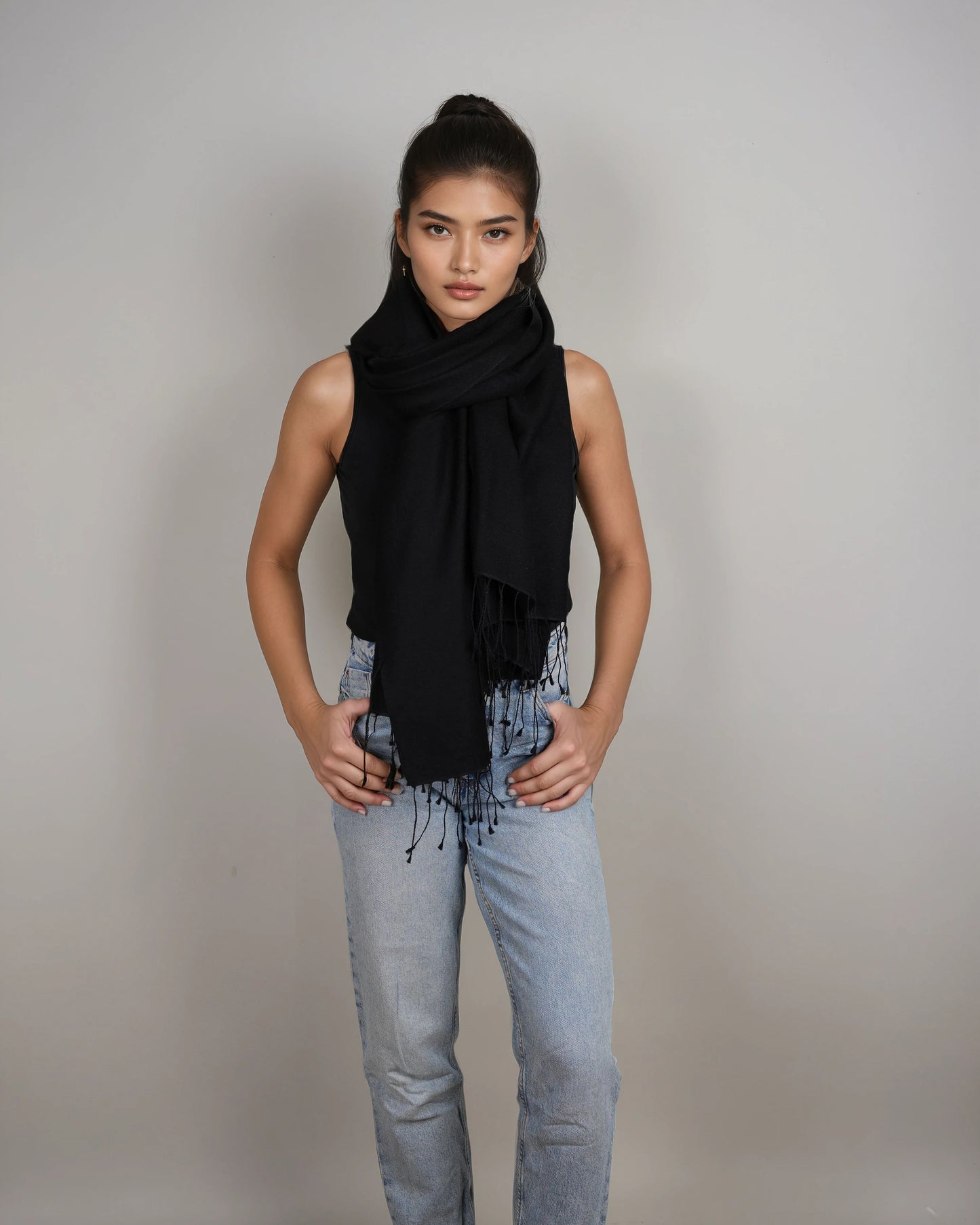 Pashmina 70% Kaschmir Stola black