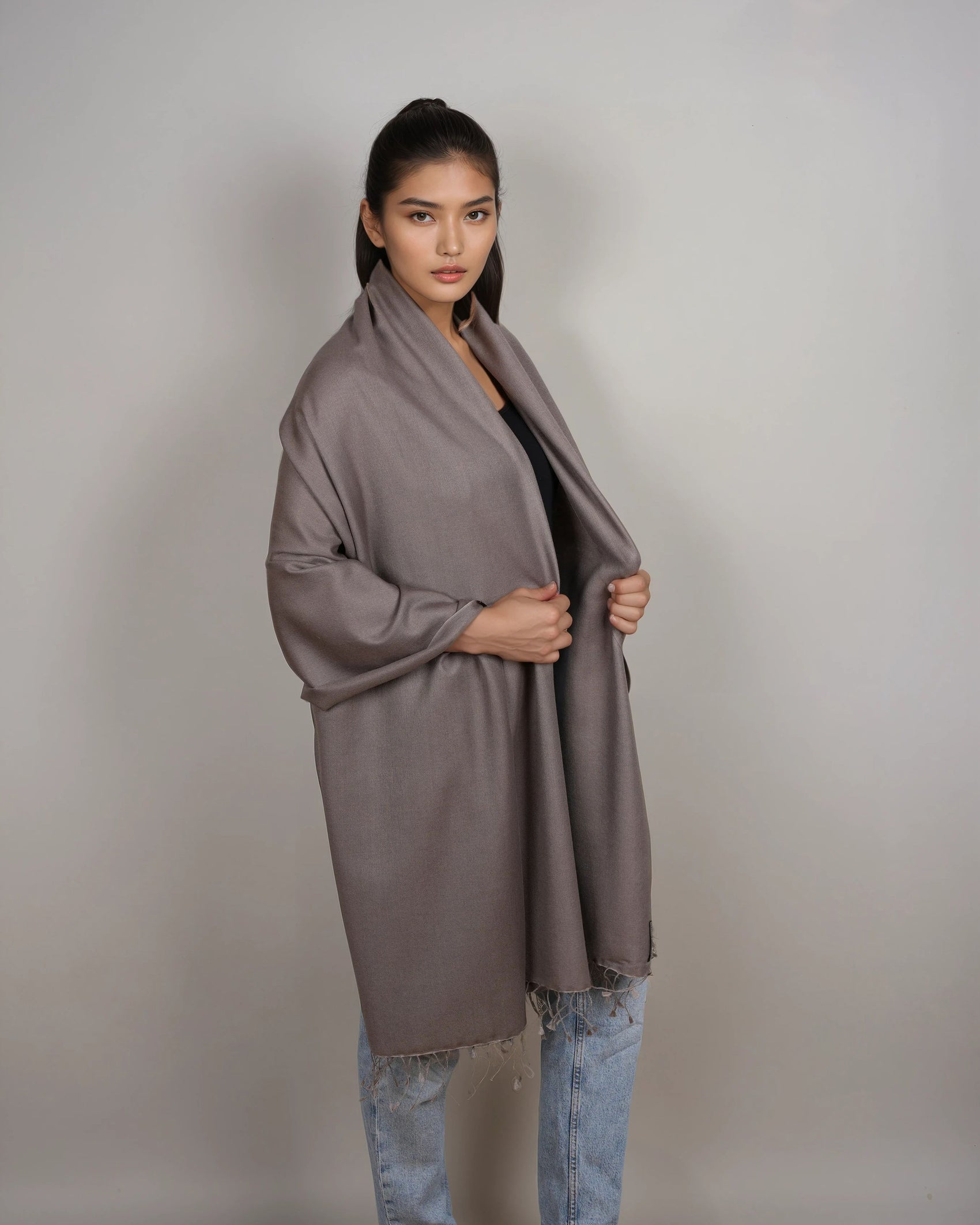 Pashmina 70% Kaschmir Stola fungi grey