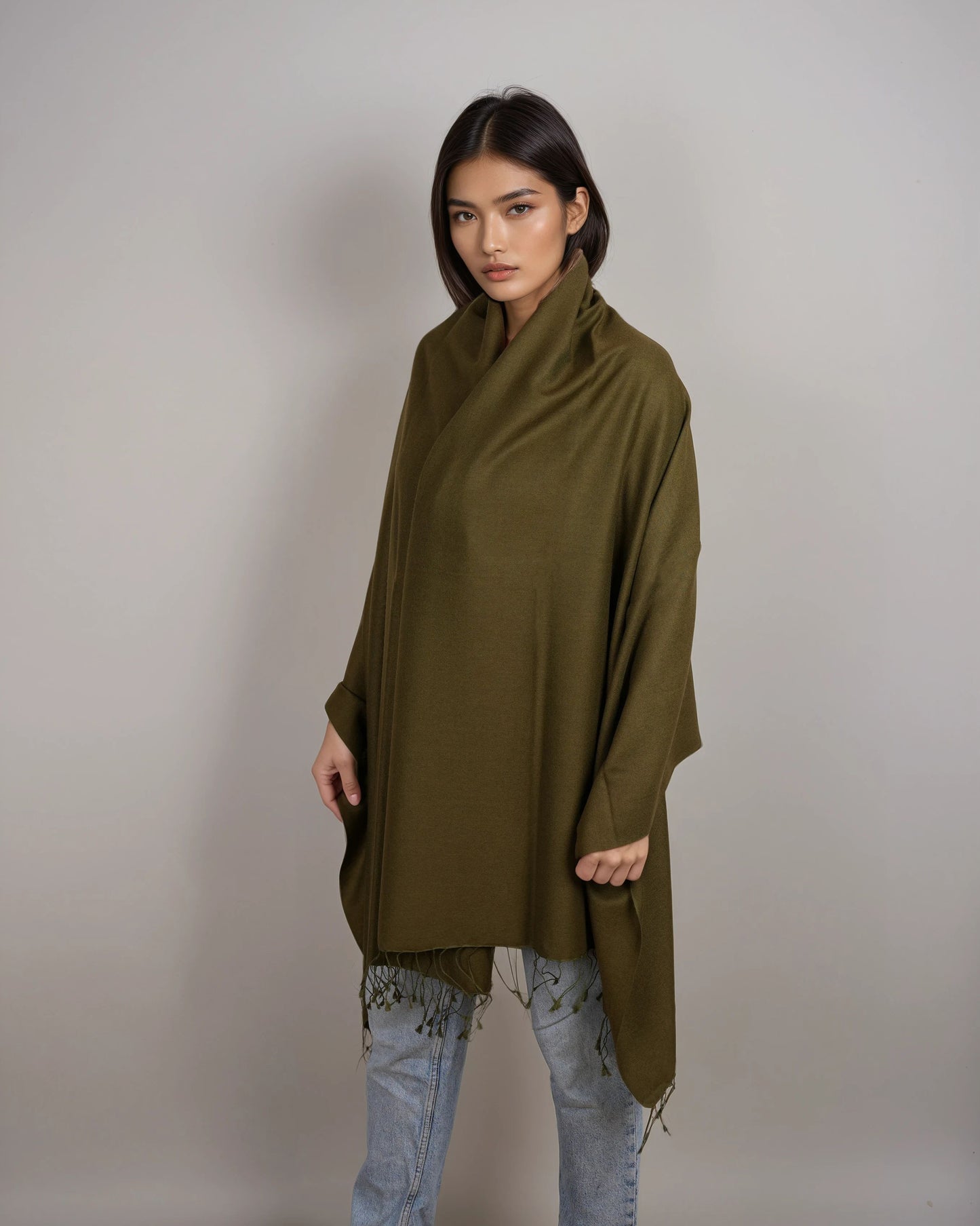 Pashmina 70% Kaschmir Stola olive