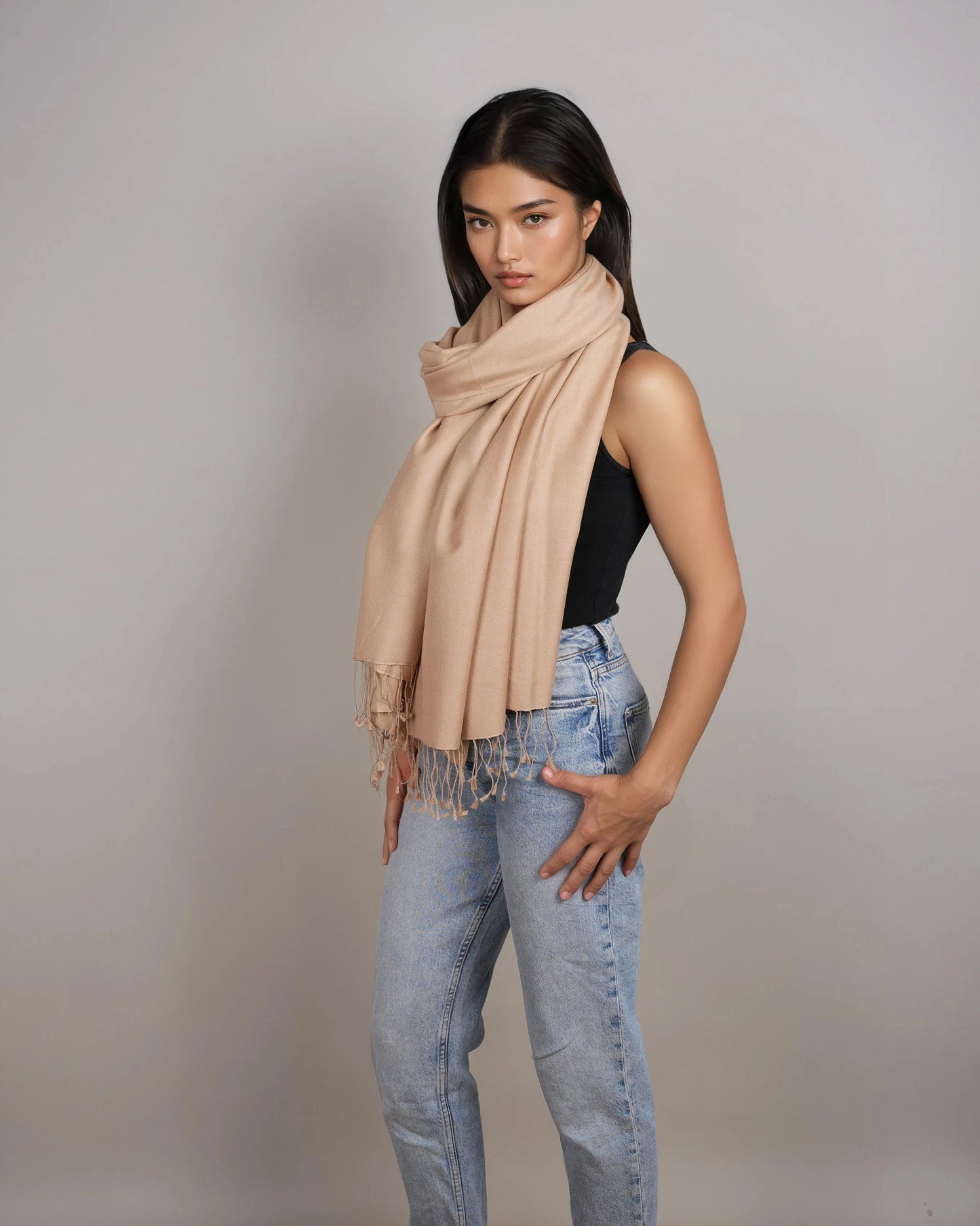 Pashmina 70% Kaschmir Stola sesame