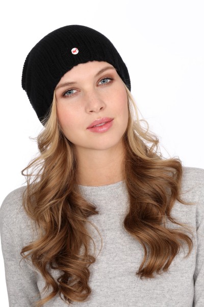 Coarsely knit cashmere cap black