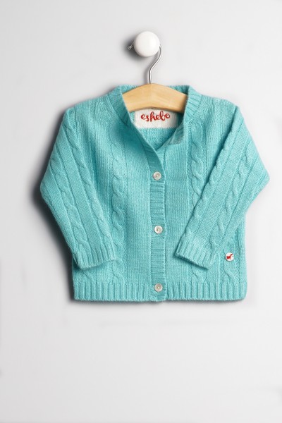 Baby Strickjacke Zopfmuster turquoise
